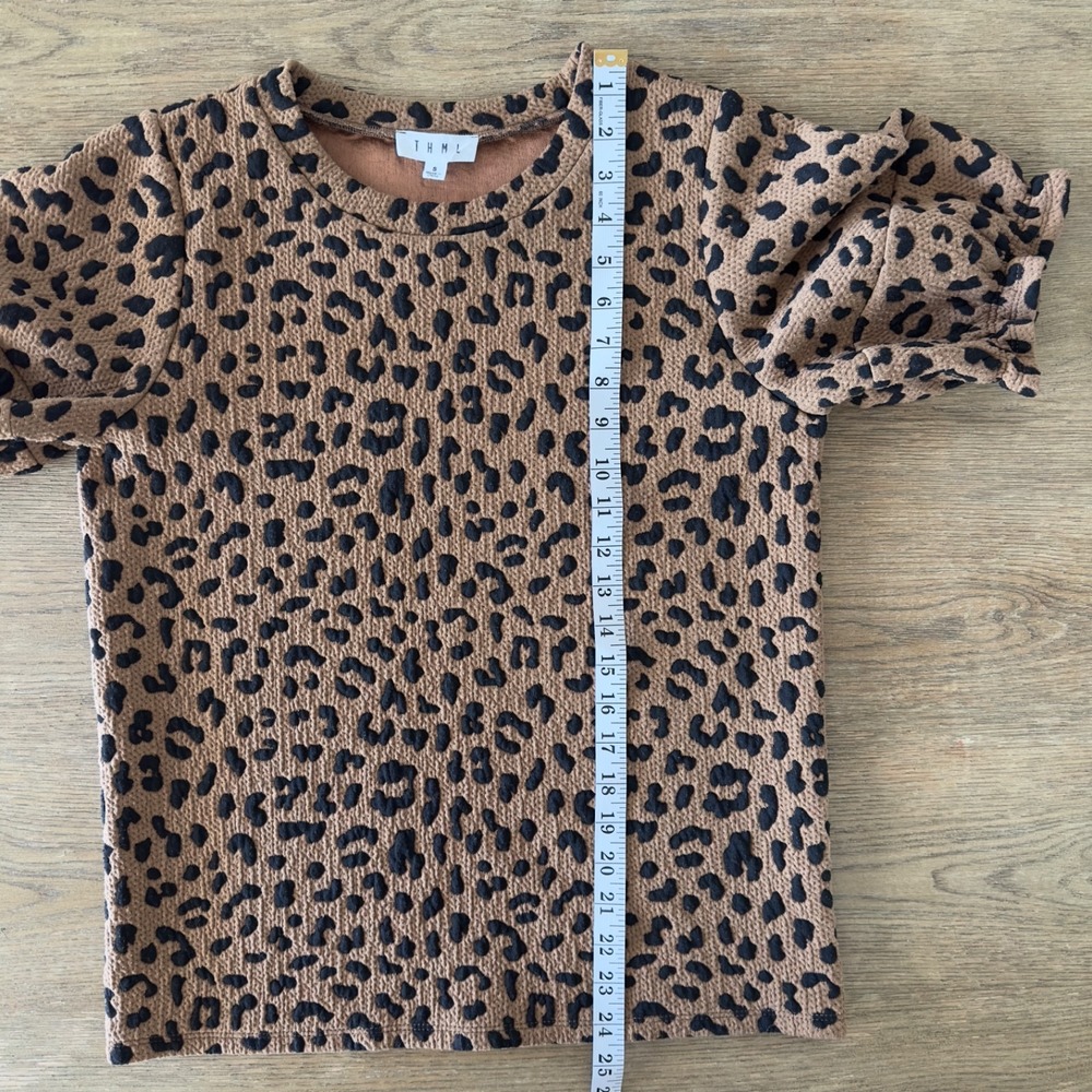 Anthropologie THML Leopard Print Textured Short Puff Sleeve Top-Women's Size S - Picture 5 of 8